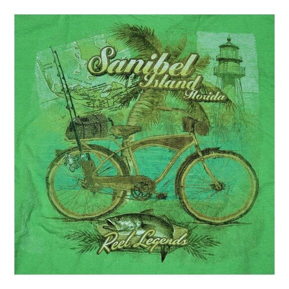 Reel Legends Fish Graphic T-Shirt Mens L SANIBEL ISLAND Florida Biking Green - Picture 1 of 5